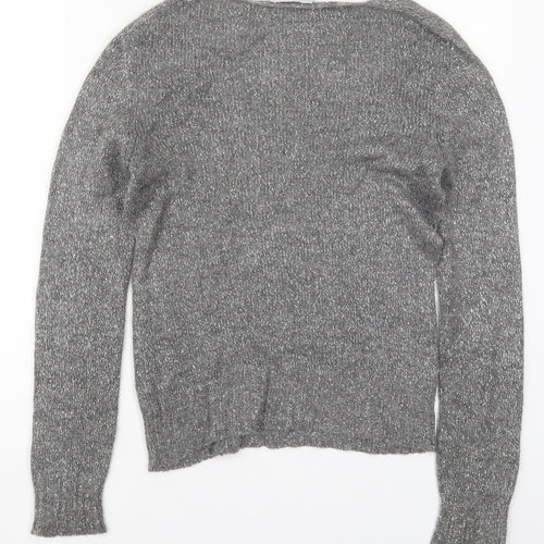 Linear Womens Grey V-Neck  Acrylic Pullover Jumper Size M