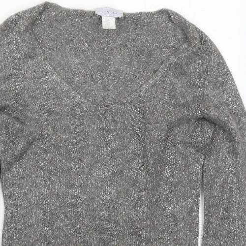 Linear Womens Grey V-Neck  Acrylic Pullover Jumper Size M
