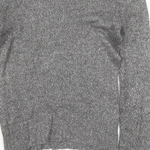Linear Womens Grey V-Neck  Acrylic Pullover Jumper Size M