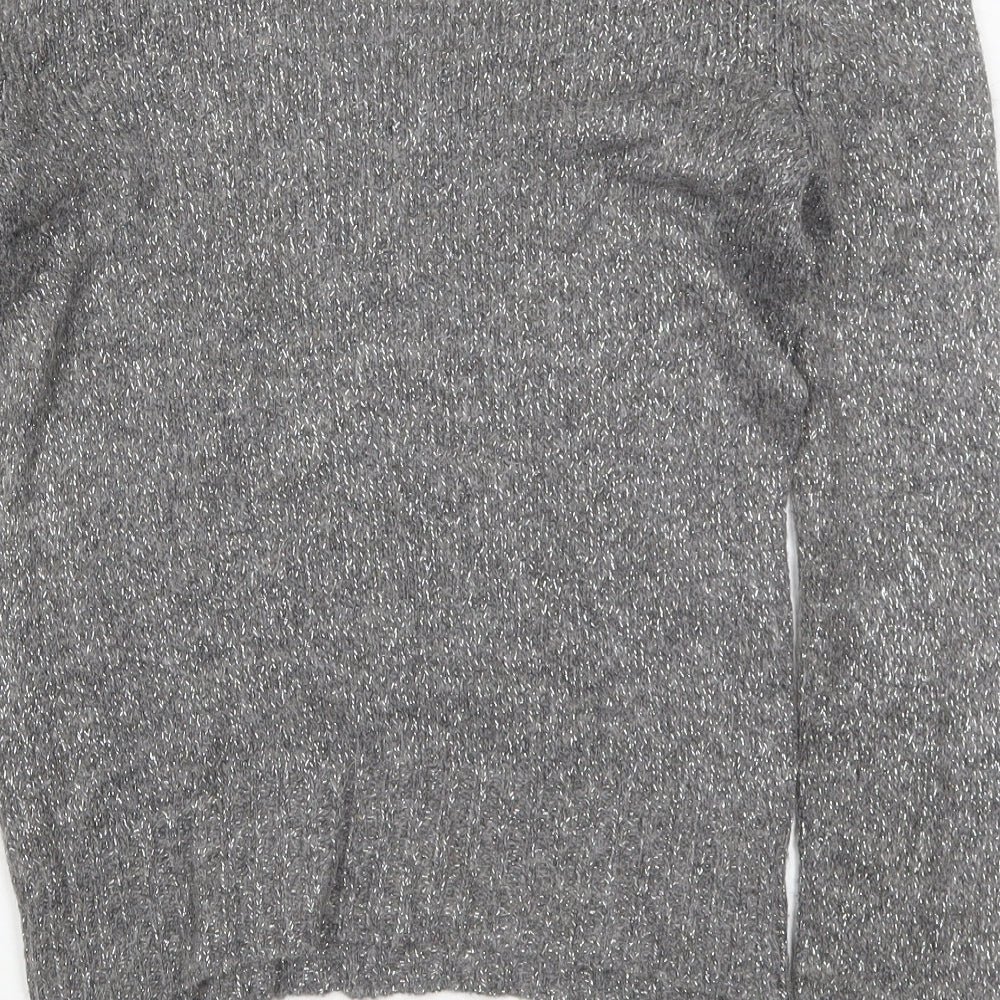 Linear Womens Grey V-Neck  Acrylic Pullover Jumper Size M