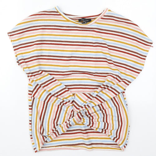 New Look Womens Pink Striped Polyester Basic T-Shirt Size S Crew Neck - Blue and Yellow