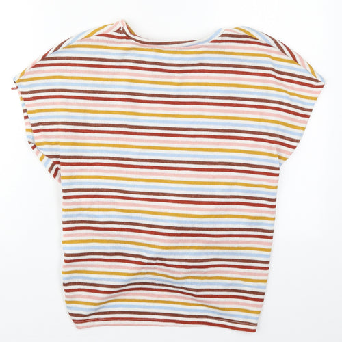 New Look Womens Pink Striped Polyester Basic T-Shirt Size S Crew Neck - Blue and Yellow