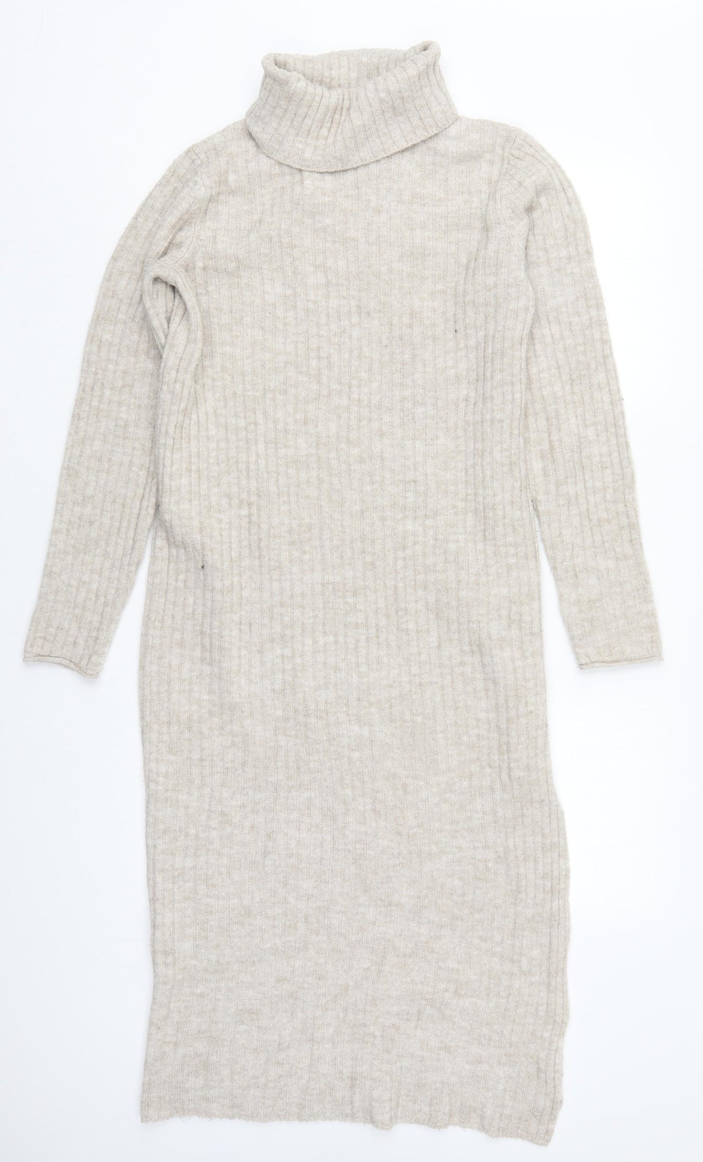 ASOS Womens Beige  Acrylic Jumper Dress  Size 6  Roll Neck Pullover