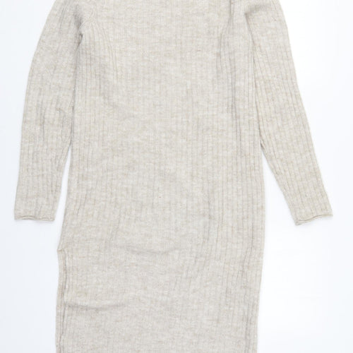 ASOS Womens Beige  Acrylic Jumper Dress  Size 6  Roll Neck Pullover