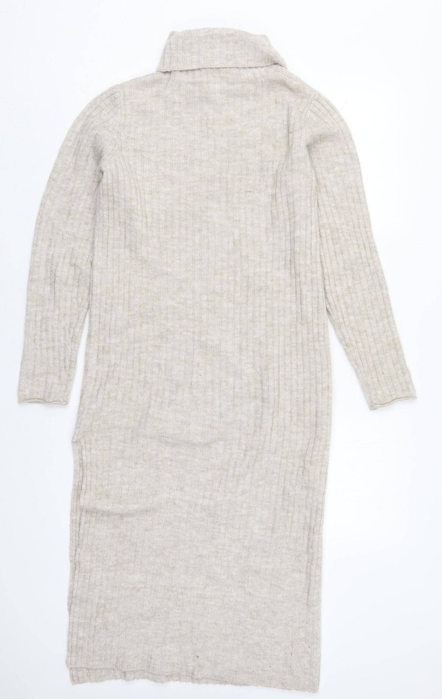 ASOS Womens Beige  Acrylic Jumper Dress  Size 6  Roll Neck Pullover