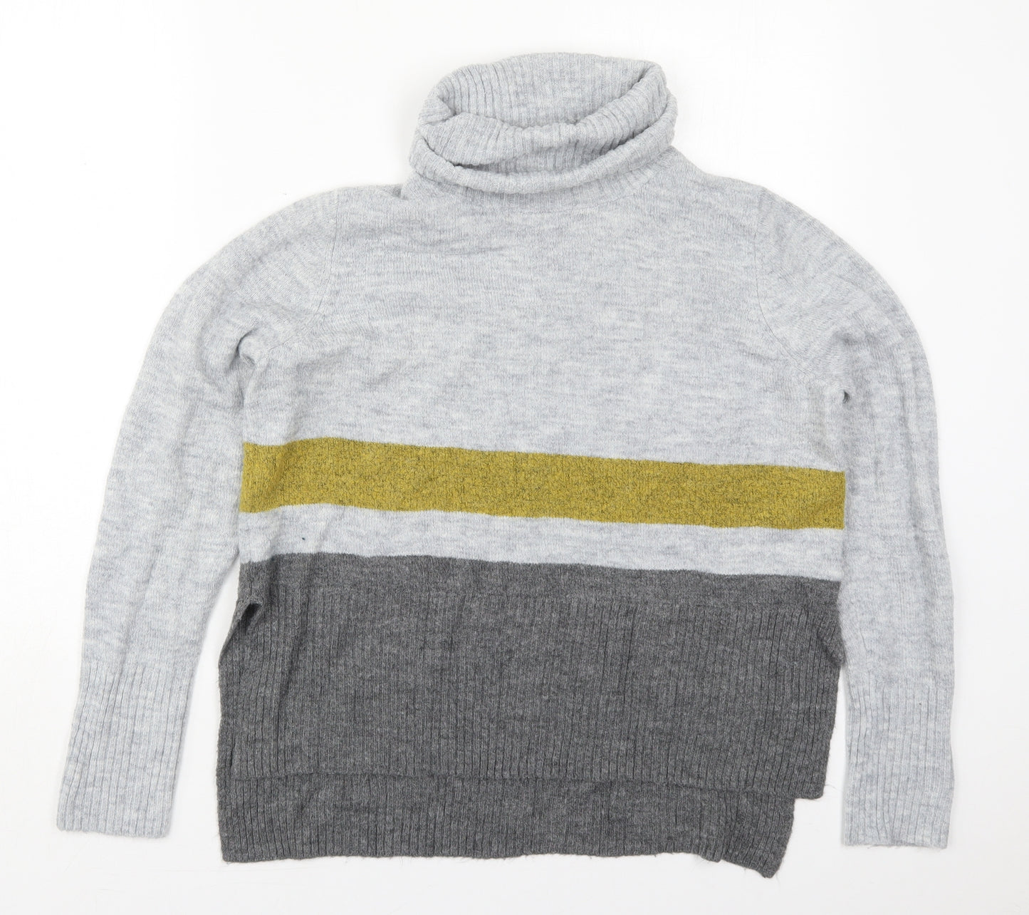 TU Womens Grey Roll Neck Striped Acrylic Pullover Jumper Size 10