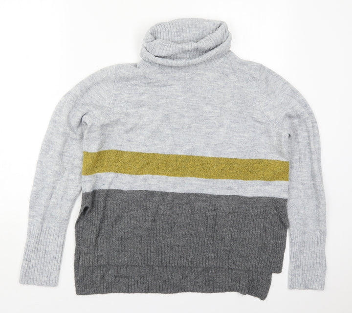 TU Womens Grey Roll Neck Striped Acrylic Pullover Jumper Size 10