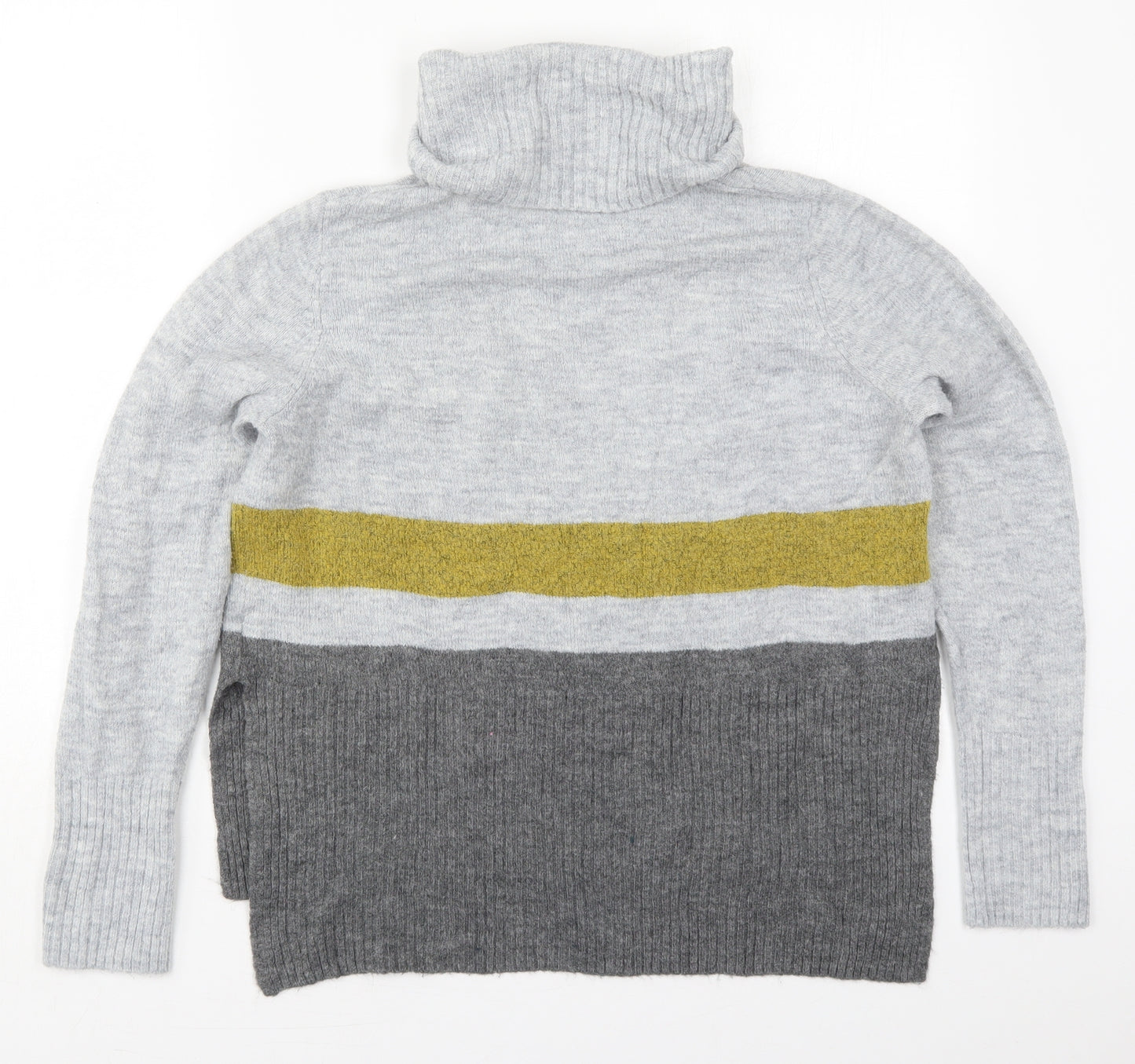 TU Womens Grey Roll Neck Striped Acrylic Pullover Jumper Size 10