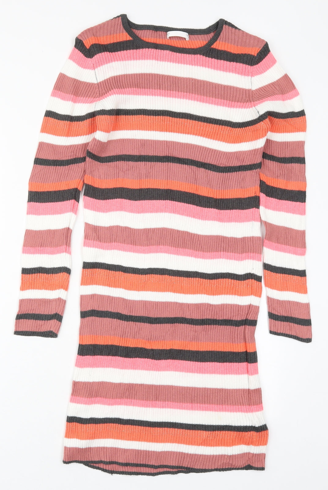 Marks and Spencer Girls Pink Striped Cotton Jumper Dress  Size 12-13 Years  Crew Neck Pullover