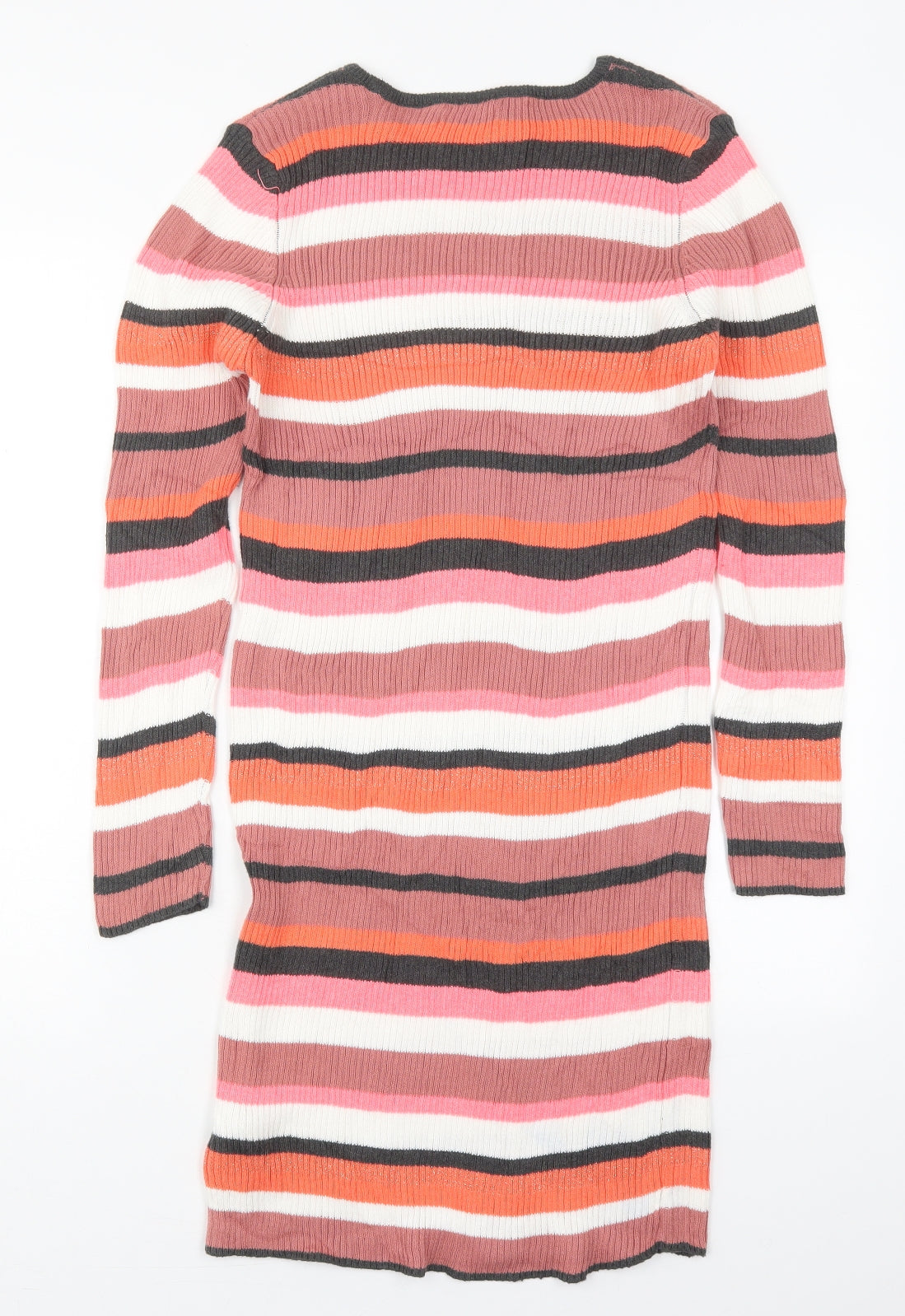Marks and Spencer Girls Pink Striped Cotton Jumper Dress  Size 12-13 Years  Crew Neck Pullover