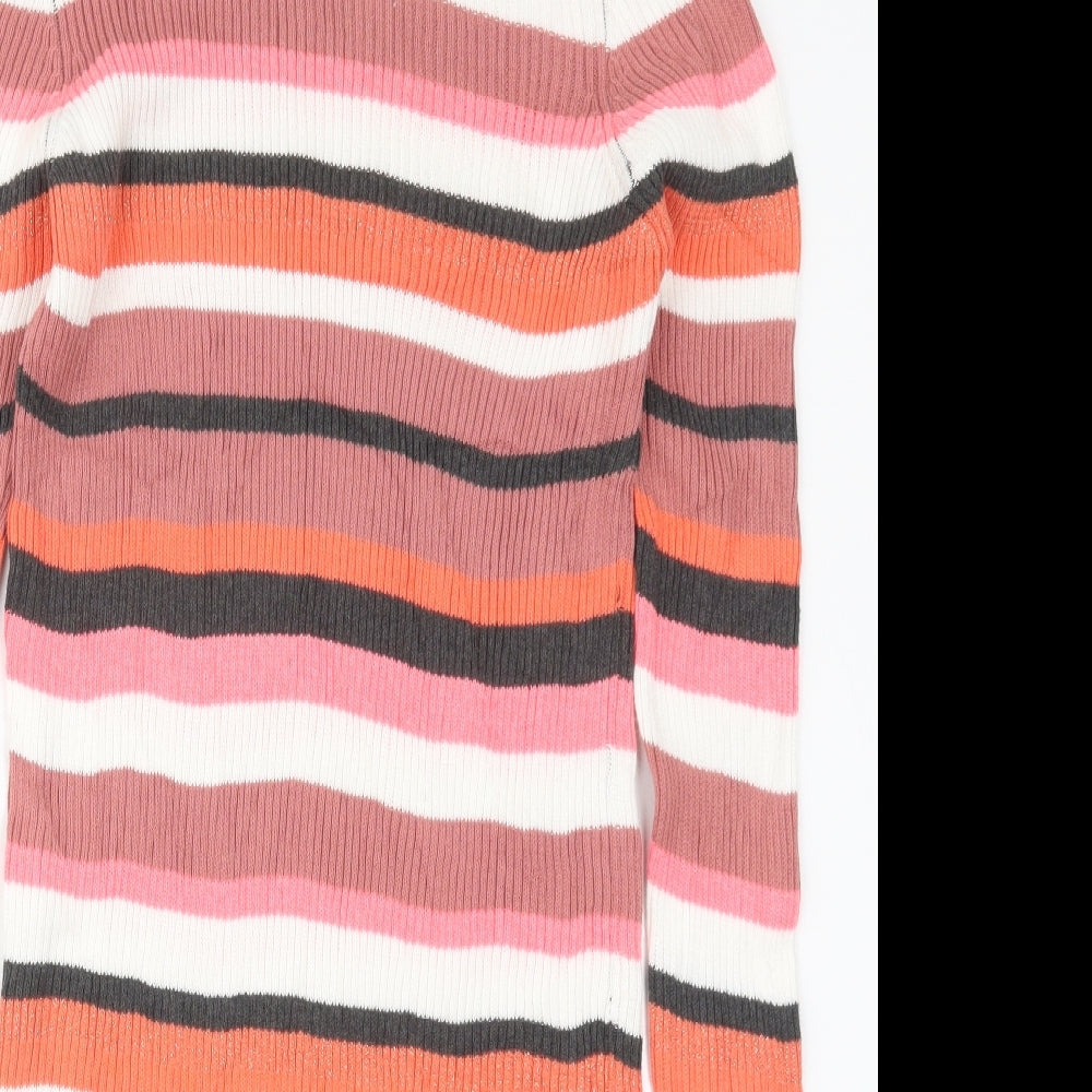 Marks and Spencer Girls Pink Striped Cotton Jumper Dress  Size 12-13 Years  Crew Neck Pullover