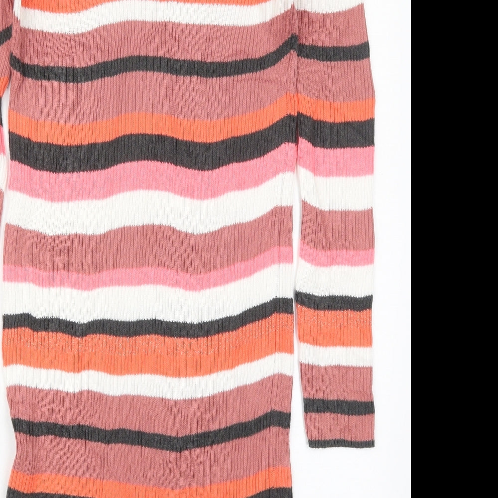 Marks and Spencer Girls Pink Striped Cotton Jumper Dress  Size 12-13 Years  Crew Neck Pullover