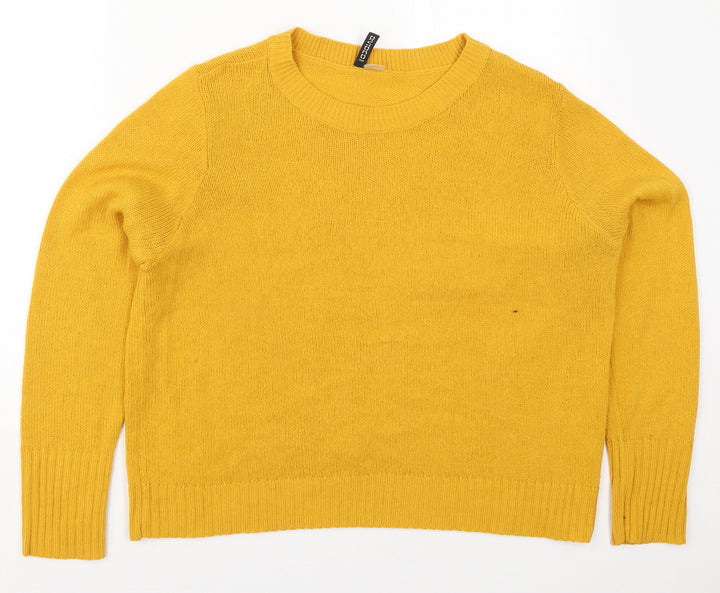 H&M Womens Yellow Crew Neck  Acrylic Pullover Jumper Size L