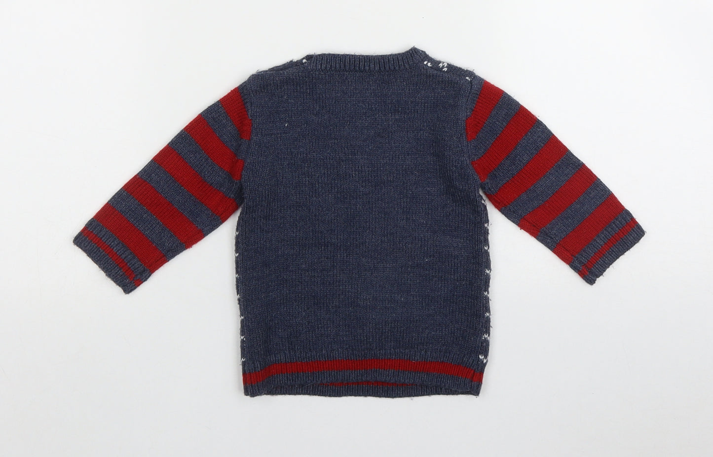 George Boys Blue Striped Acrylic Pullover Jumper Size 3-6 Months  Button - Christmas Polar Bear and Robin