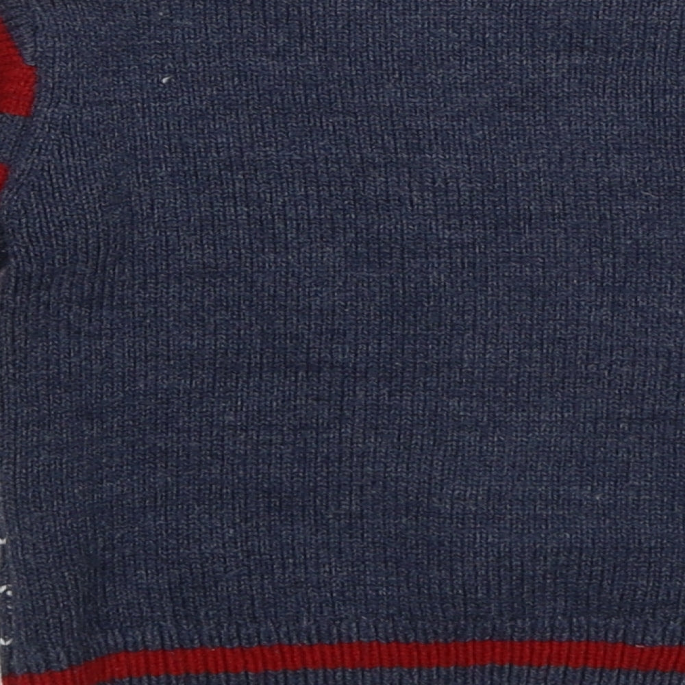 George Boys Blue Striped Acrylic Pullover Jumper Size 3-6 Months  Button - Christmas Polar Bear and Robin