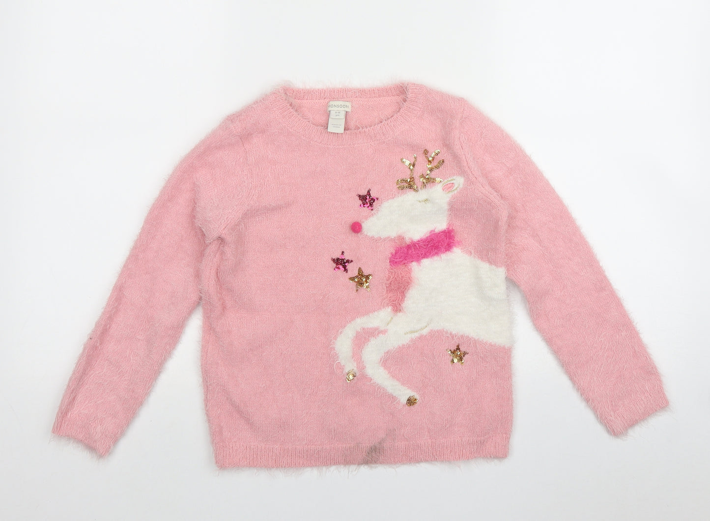 Monsoon Girls Pink Round Neck  Nylon Pullover Jumper Size 9-10 Years