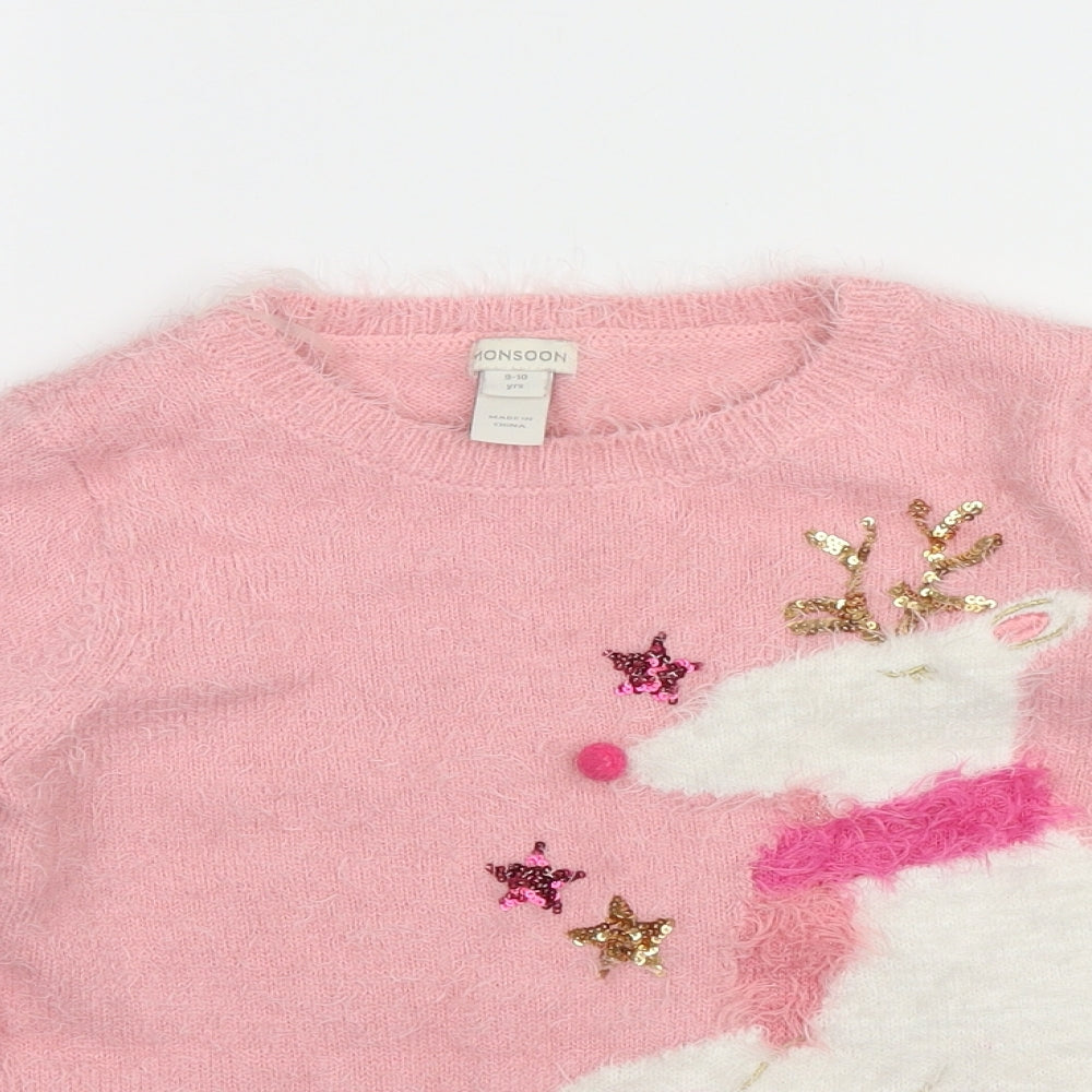Monsoon Girls Pink Round Neck  Nylon Pullover Jumper Size 9-10 Years
