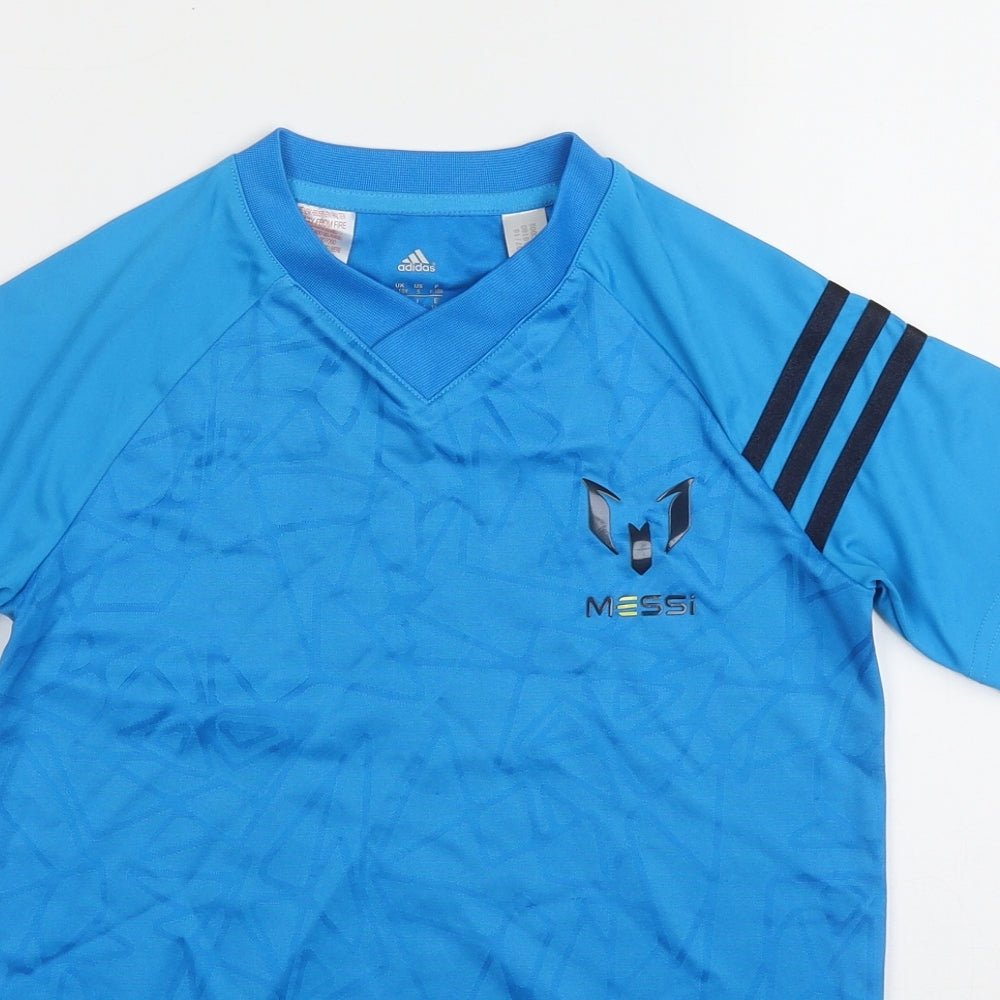 adidas Boys Blue  Polyester Pullover Casual Size 9-10 Years Round Neck  - 'Messi' Football shirt