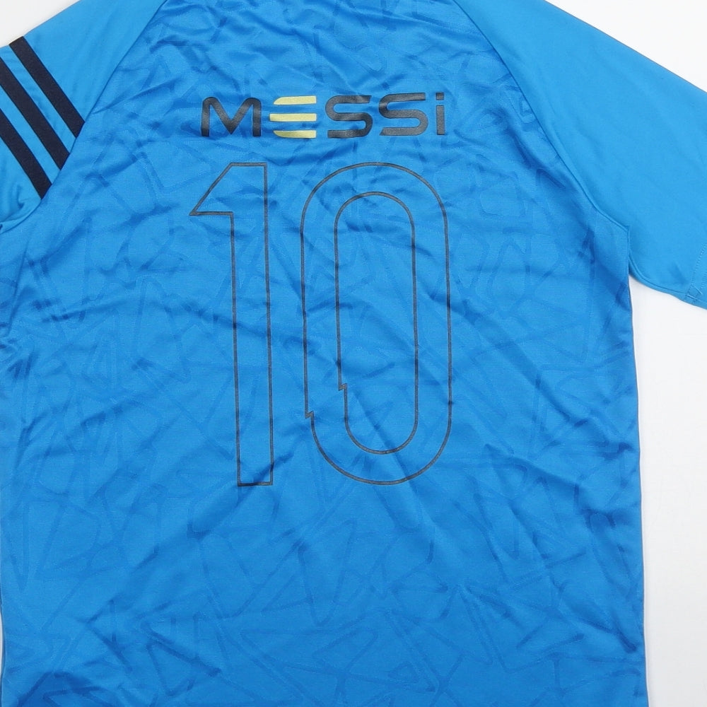 adidas Boys Blue  Polyester Pullover Casual Size 9-10 Years Round Neck  - 'Messi' Football shirt