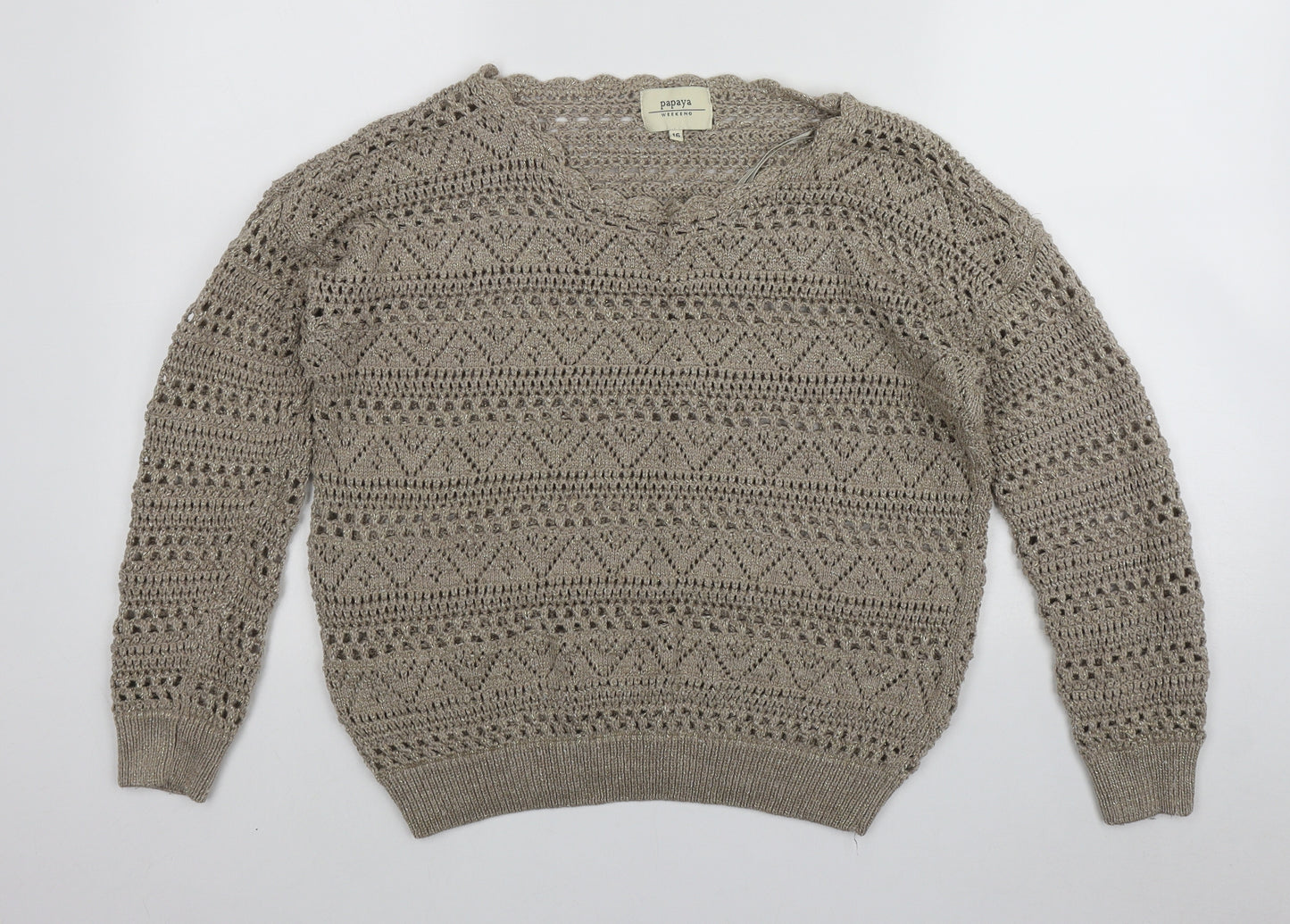 Papaya Womens Gold Round Neck  Acrylic Pullover Jumper Size 16