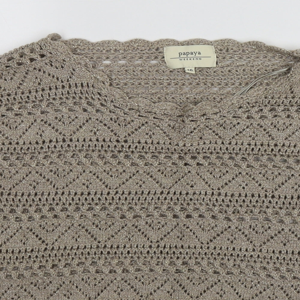 Papaya Womens Gold Round Neck  Acrylic Pullover Jumper Size 16