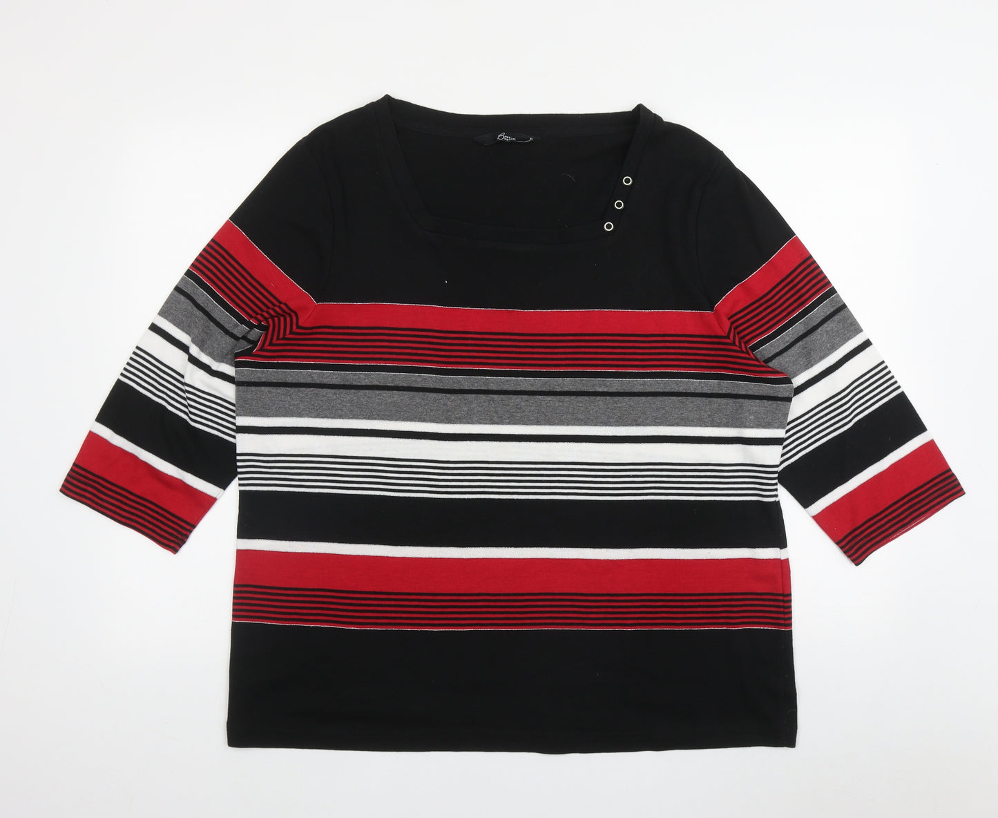 BM casual Womens Black Striped Polyester Basic T-Shirt Size XL Square Neck