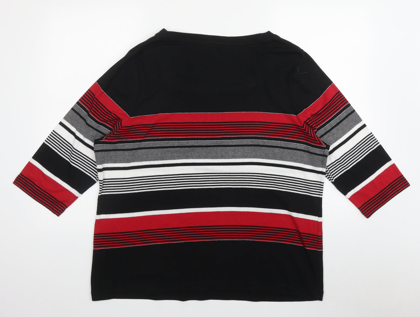 BM casual Womens Black Striped Polyester Basic T-Shirt Size XL Square Neck