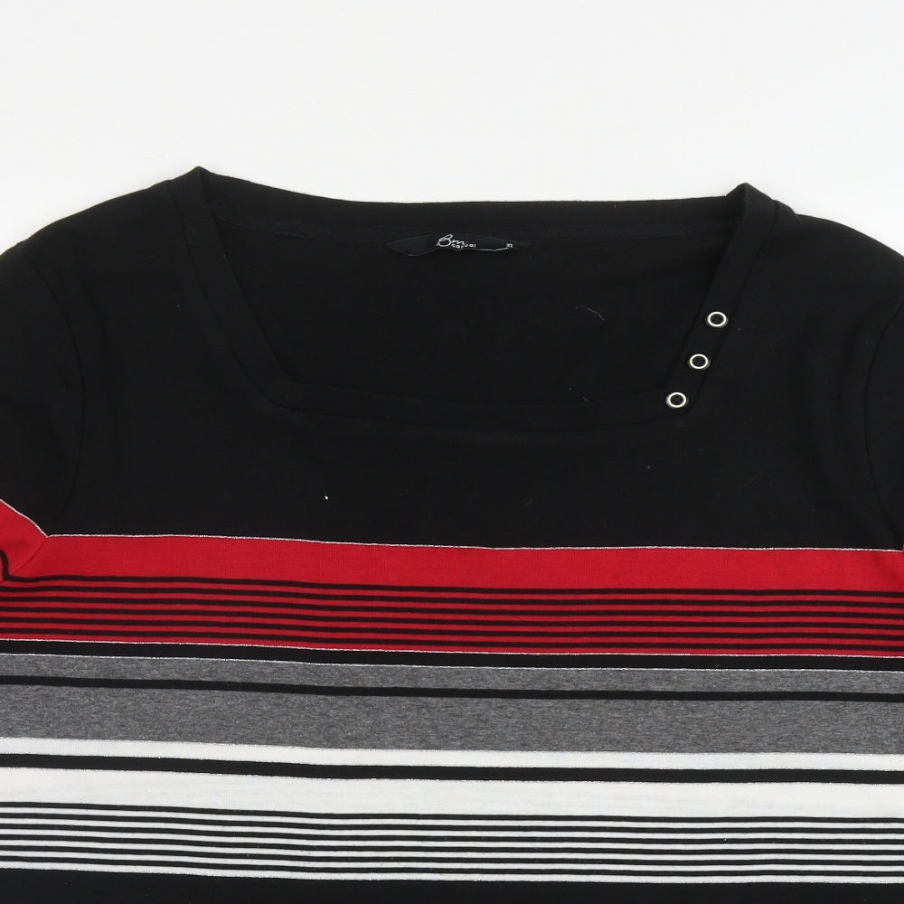BM casual Womens Black Striped Polyester Basic T-Shirt Size XL Square Neck