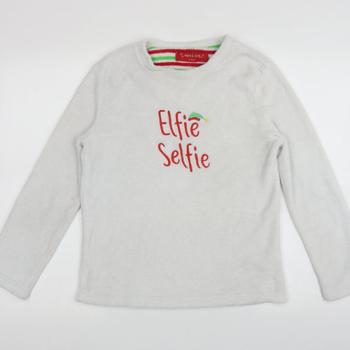 Preworn Womens Grey Solid Polyester Top Pyjama Top Size 2   - Christmas 'Elfie Selfie'
