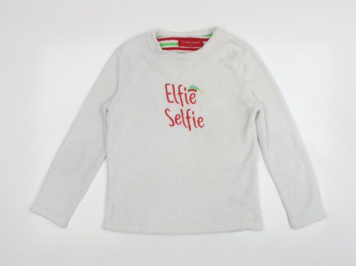 Preworn Womens Grey Solid Polyester Top Pyjama Top Size 2   - Christmas 'Elfie Selfie'