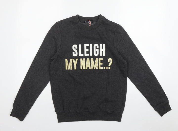 Avenue Womens Grey Cotton Pullover Sweatshirt Size S - 'Sleigh my name'
