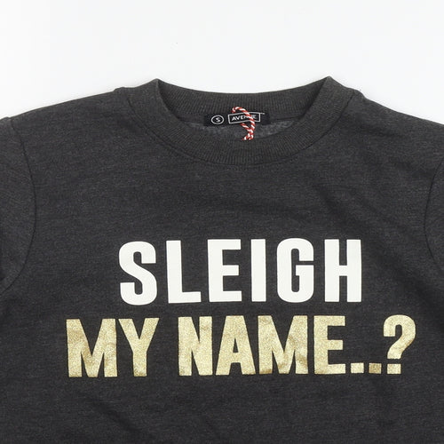 Avenue Womens Grey  Cotton Pullover Sweatshirt Size S   - 'Sleigh my name'
