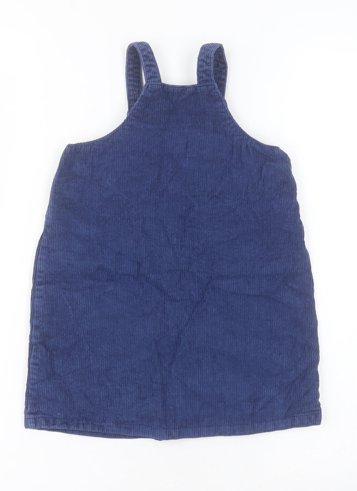 Marks and Spencer Girls Blue  Cotton Pinafore/Dungaree Dress  Size 2-3 Years  Square Neck Button - Flowers