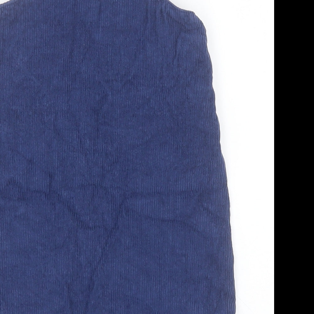 Marks and Spencer Girls Blue  Cotton Pinafore/Dungaree Dress  Size 2-3 Years  Square Neck Button - Flowers