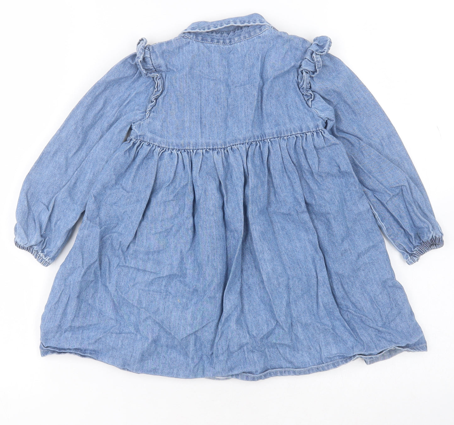 George Girls Blue  Cotton Shirt Dress  Size 2-3 Years  Collared Buckle - Flowers