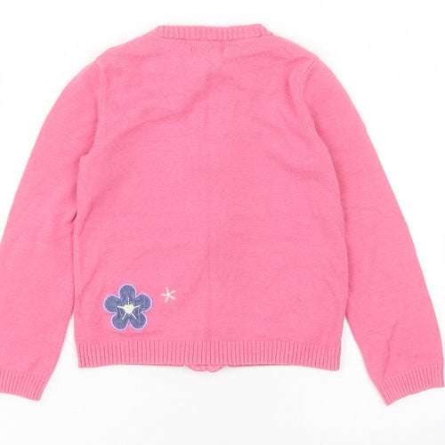 Miss Mona Mouse Girls Pink Round Neck  Cotton Cardigan Jumper Size 3-4 Years  Zip - Flowers