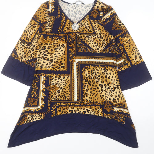 George Womens Blue Animal Print Viscose A-Line  Size 10  V-Neck Pullover
