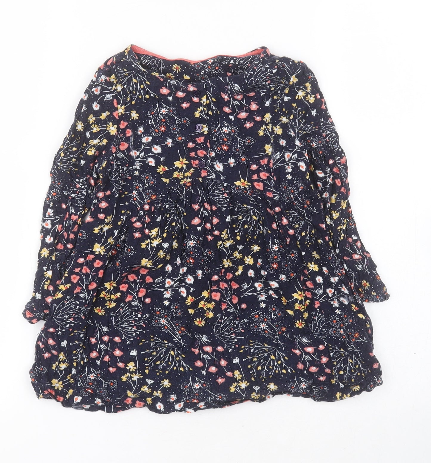 Dunnes Girls Blue Floral Viscose A-Line  Size 3 Years  Round Neck Button