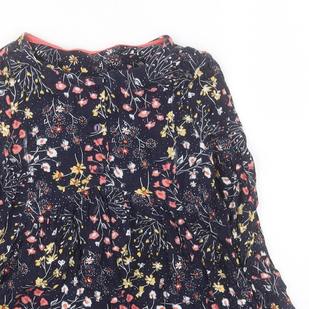 Dunnes Girls Blue Floral Viscose A-Line  Size 3 Years  Round Neck Button