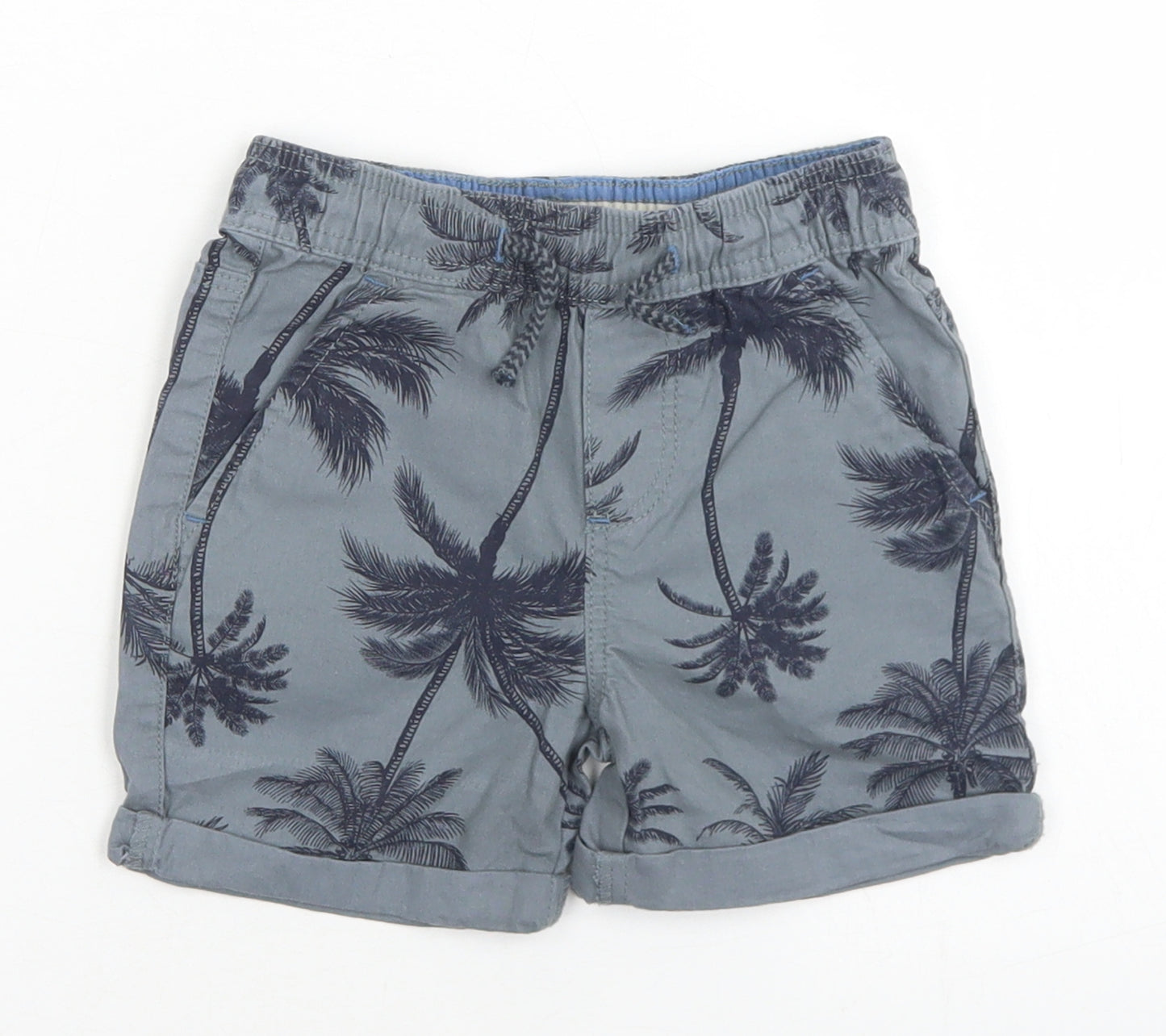 Denim Co Boys Grey Floral Cotton Chino Shorts Size 2-3 Years  Regular Drawstring - Palm Trees