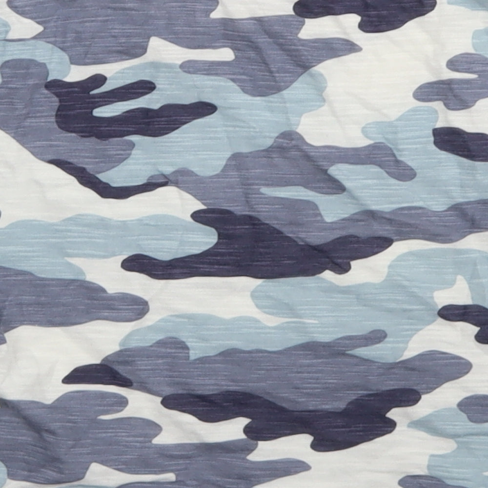 F&F Girls Blue Camouflage Cotton Cropped T-Shirt Size 9-10 Years Crew Neck