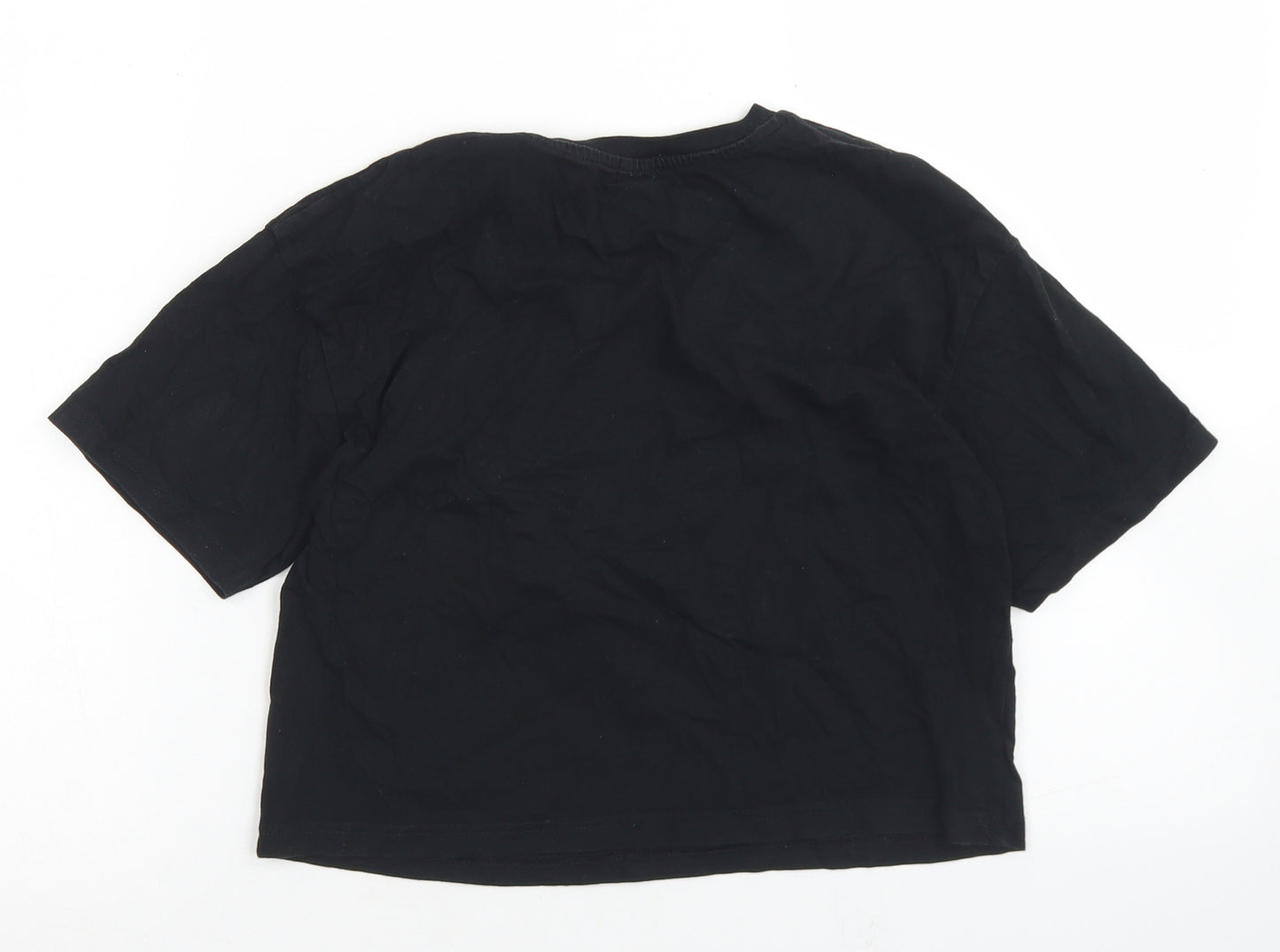 River Island Girls Black  Cotton Cropped T-Shirt Size 9-10 Years Crew Neck  - Sassy