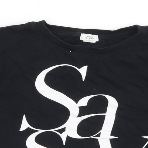 River Island Girls Black  Cotton Cropped T-Shirt Size 9-10 Years Crew Neck  - Sassy