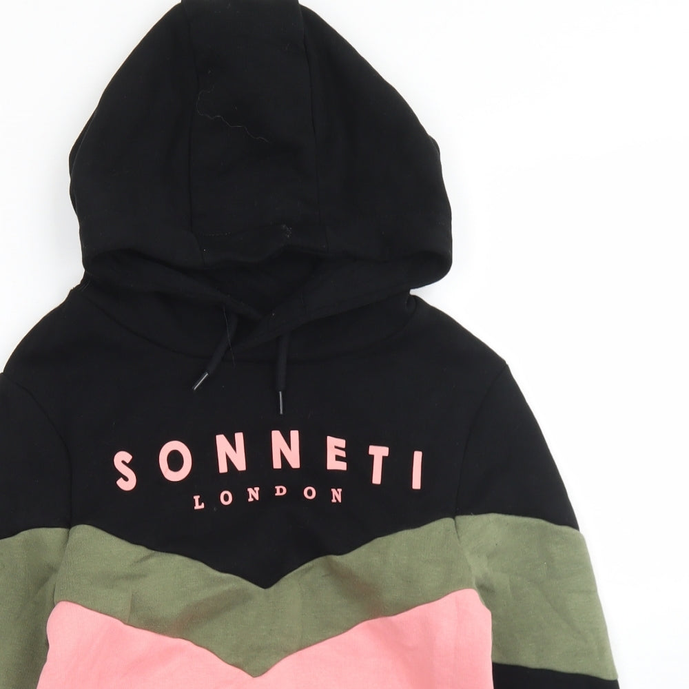 Sonneti Girls Black Colourblock Cotton Pullover Hoodie Size 10-11 Years
