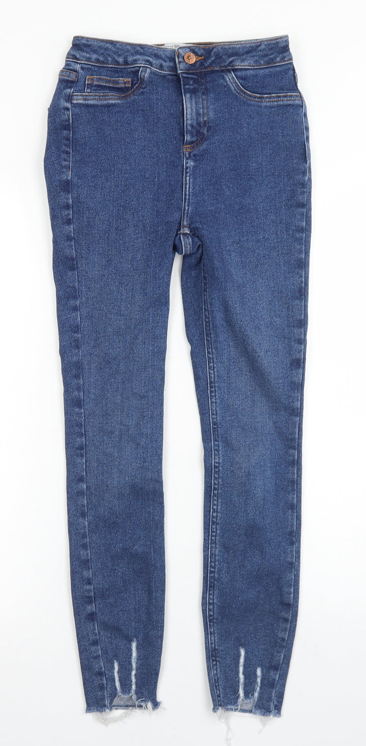 New Look Girls Blue Cotton Skinny Jeans Size 12 Years Regular Button - High Waist