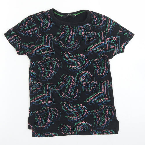 George Boys Black Geometric Cotton Basic T-Shirt Size 5-6 Years Crew Neck  - Dinosaurs