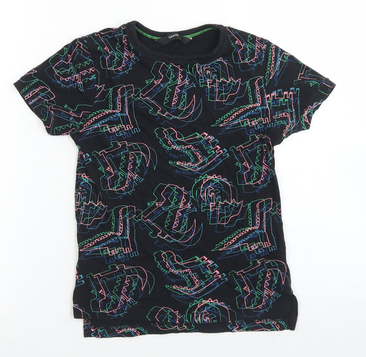 George Boys Black Geometric Cotton Basic T-Shirt Size 5-6 Years Crew Neck  - Dinosaurs