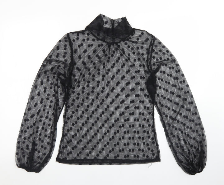 Boohoo Girls Black Polka Dot Polyester Basic T-Shirt Size 12 Years Mock Neck