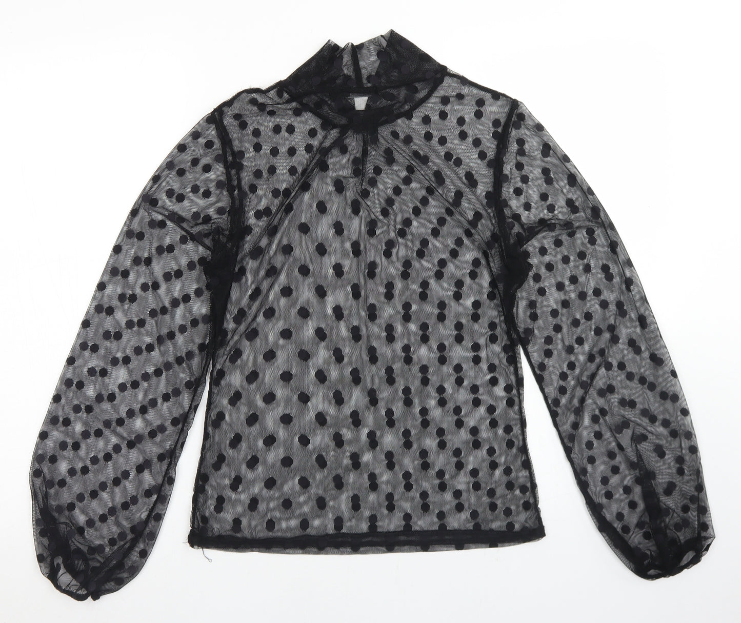 Boohoo Girls Black Polka Dot Polyester Basic T-Shirt Size 12 Years Mock Neck