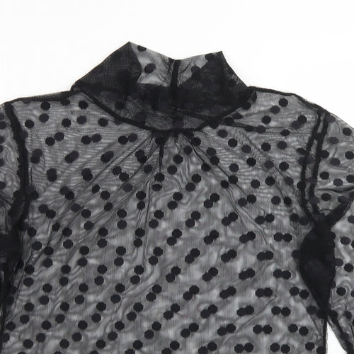 Boohoo Girls Black Polka Dot Polyester Basic T-Shirt Size 12 Years Mock Neck